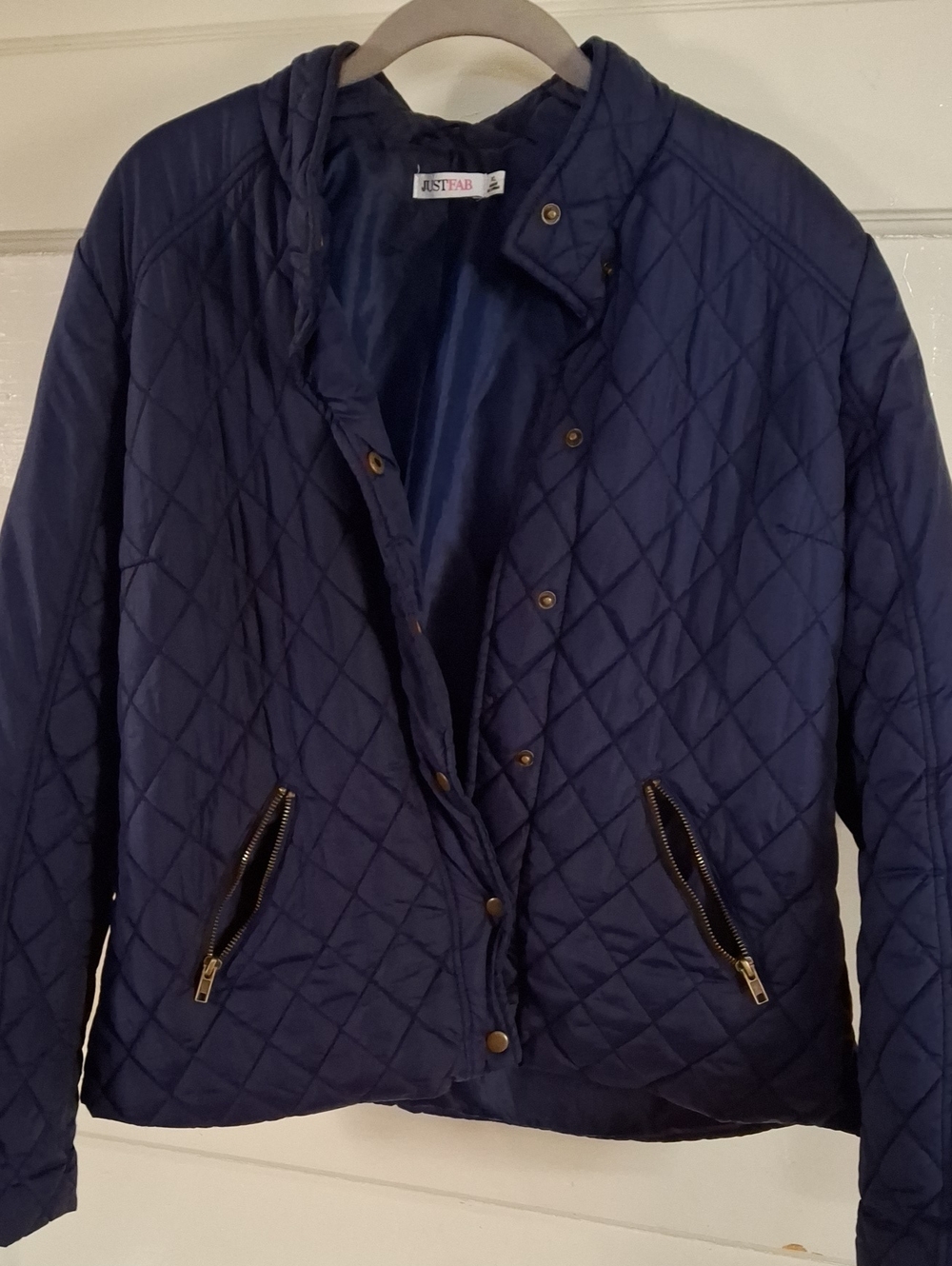 JustFab Dark Navy Quilted Hooded Puffer Jacket